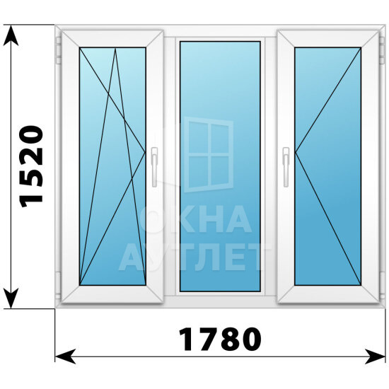 Трехстворчатое пластиковое окно 1780×1520 ПO-Г-П ОА-38758