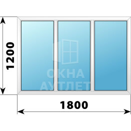 Трехстворчатое пластиковое окно 1800×1200 Г-Г-Г ОА-38932