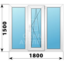 Трехстворчатое пластиковое окно 1800×1500 Г-ПО-Г ОА-40432