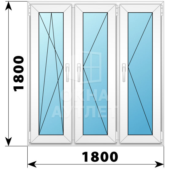 Трехстворчатое пластиковое окно 1800×1800 ПO-П-П ОА-38767