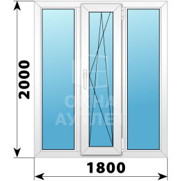 Трехстворчатое пластиковое окно 1800×2000 Г-ПО-Г ОА-39088