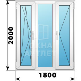 Трехстворчатое пластиковое окно 1800×2000 ПO-Г-П ОА-40903