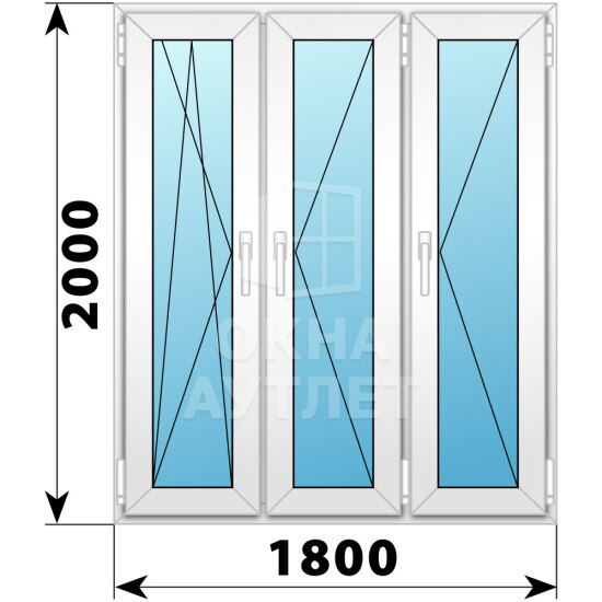 Трехстворчатое пластиковое окно 1800×2000 ПO-П-П ОА-41011