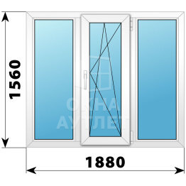 Трехстворчатое пластиковое окно 1880×1560 Г-ПО-Г ОА-40516
