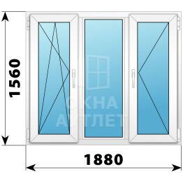 Трехстворчатое пластиковое окно 1880×1560 ПO-Г-П ОА-40693