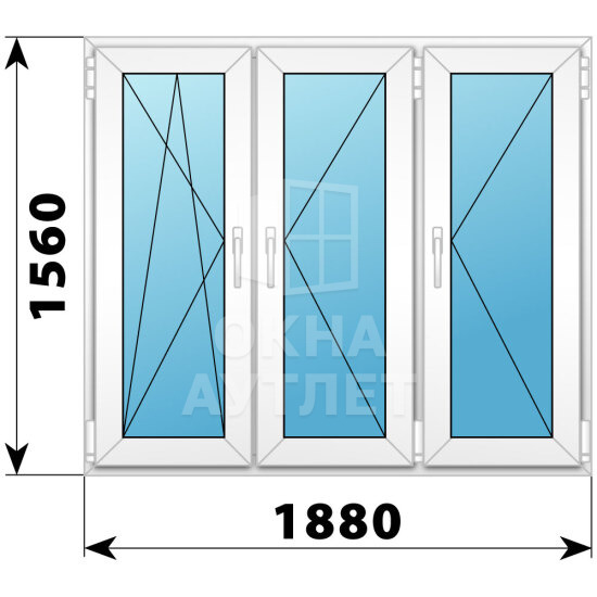 Трехстворчатое пластиковое окно 1880×1560 ПO-П-П ОА-40894