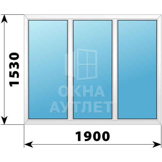 Трехстворчатое пластиковое окно 1900×1530 Г-Г-Г ОА-40132
