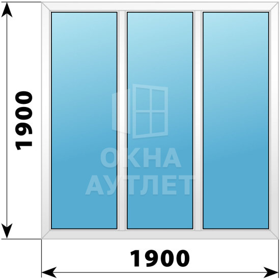 Трехстворчатое пластиковое окно 1900×1900 Г-Г-Г ОА-40390