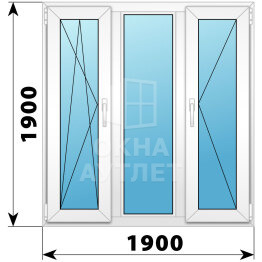 Трехстворчатое пластиковое окно 1900×1900 ПO-Г-П ОА-40897
