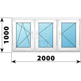Трехстворчатое пластиковое окно 2000×1000 ПO-П-П ОА-40540