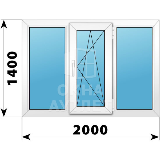 Трехстворчатое пластиковое окно 2000×1400 Г-ПО-Г ОА-38902