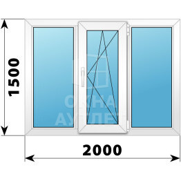 Трехстворчатое пластиковое окно 2000×1500 Г-ПО-Г ОА-38216
