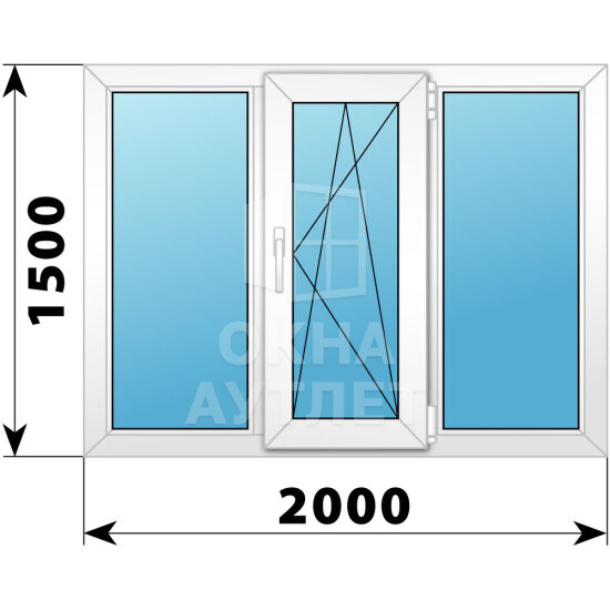 Трехстворчатое пластиковое окно 2000×1500 Г-ПО-Г ОА-38216