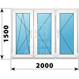 Трехстворчатое пластиковое окно 2000×1500 ПO-П-П ОА-40885
