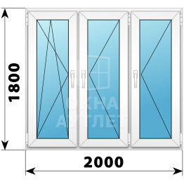 Трехстворчатое пластиковое окно 2000×1800 ПO-П-П ОА-40978