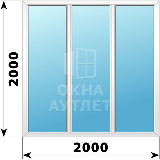 Трехстворчатое пластиковое окно 2000×2000 Г-Г-Г ОА-38650