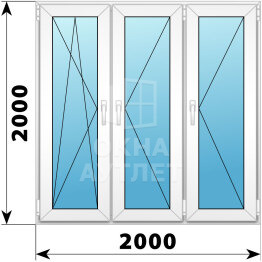 Трехстворчатое пластиковое окно 2000×2000 ПO-П-П ОА-38770