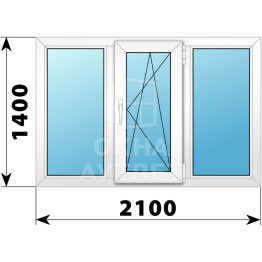 Трехстворчатое пластиковое окно 2100×1400 Г-ПО-Г ОА-39037