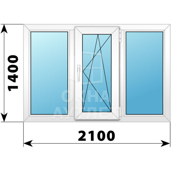 Трехстворчатое пластиковое окно 2100×1400 Г-ПО-Г ОА-39037