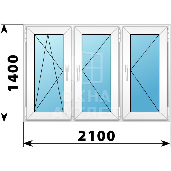 Трехстворчатое пластиковое окно 2100×1400 ПO-П-П ОА-40840