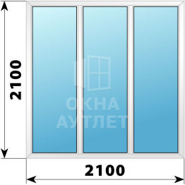 Трехстворчатое пластиковое окно 2100×2100 Г-Г-Г ОА-40555