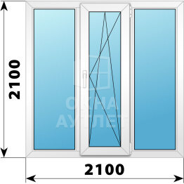 Трехстворчатое пластиковое окно 2100×2100 Г-ПО-Г ОА-40891