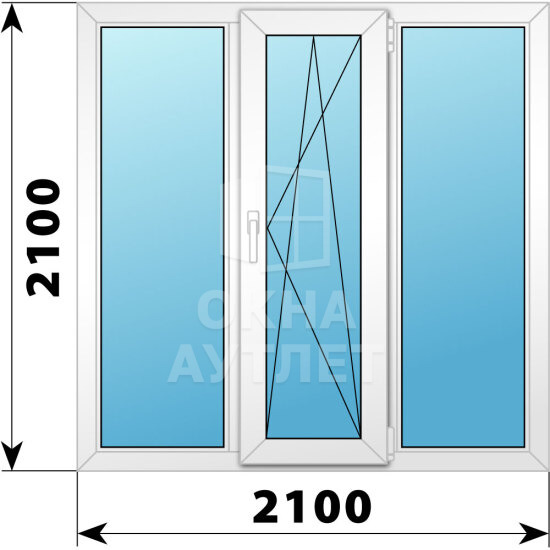 Трехстворчатое пластиковое окно 2100×2100 Г-ПО-Г ОА-40891