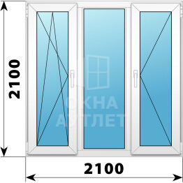 Трехстворчатое пластиковое окно 2100×2100 ПO-Г-П ОА-40996