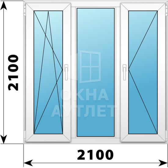 Трехстворчатое пластиковое окно 2100×2100 ПO-Г-П ОА-40996