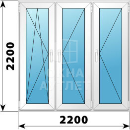 Трехстворчатое пластиковое окно 2200×2200 ПO-П-П ОА-38806