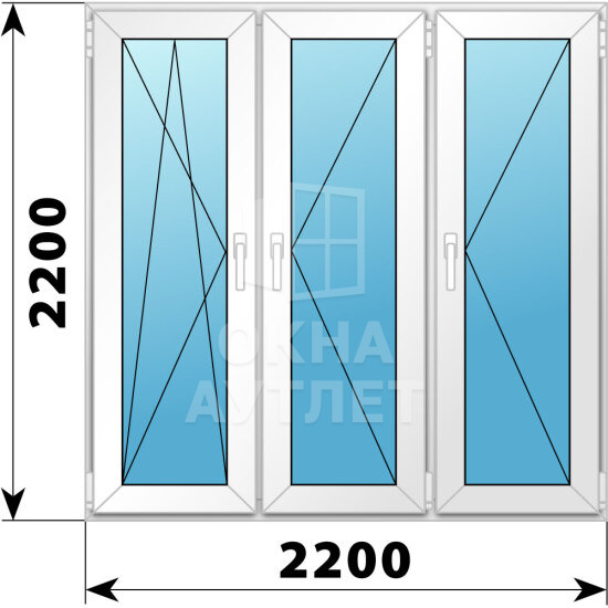 Трехстворчатое пластиковое окно 2200×2200 ПO-П-П ОА-38806