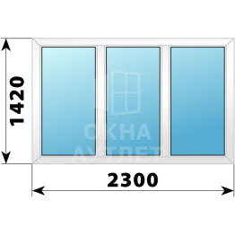 Трехстворчатое пластиковое окно 2300×1420 Г-Г-Г ОА-40243