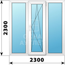 Трехстворчатое пластиковое окно 2300×2300 Г-ПО-Г ОА-40999