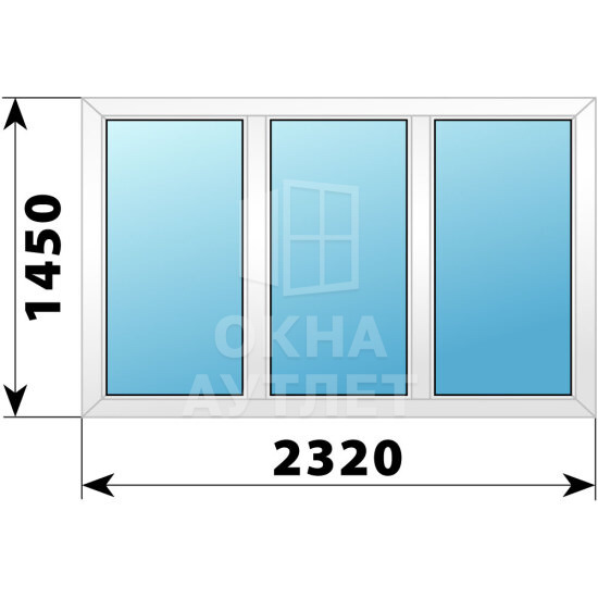 Трехстворчатое пластиковое окно 2320×1450 Г-Г-Г ОА-40291