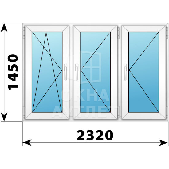 Трехстворчатое пластиковое окно 2320×1450 ПO-П-П ОА-40960