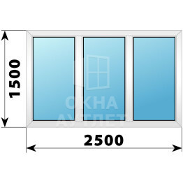Трехстворчатое пластиковое окно 2500×1500 Г-Г-Г ОА-38207