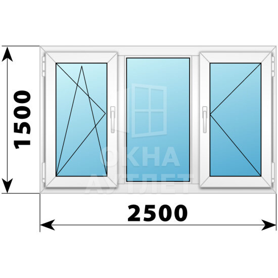 Трехстворчатое пластиковое окно 2500×1500 ПO-Г-П ОА-38908