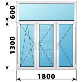 Трехстворчатое пластиковое окно с глухой фрамугой 1800×1900 ПО-П-П ОА-40750