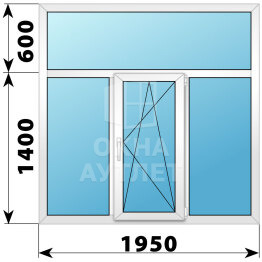 Трехстворчатое пластиковое окно с глухой фрамугой 1950×2000 Г-ПО-Г ОА-40777
