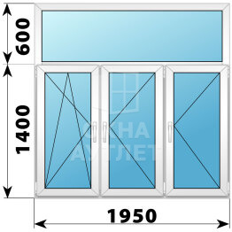 Трехстворчатое пластиковое окно с глухой фрамугой 1950×2000 ПО-П-П ОА-40990
