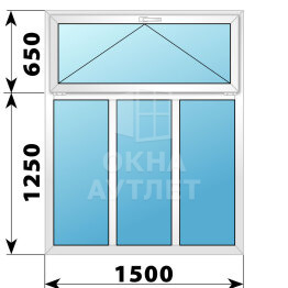 Трехстворчатое пластиковое окно с откидной фрамугой 1500×1900 Г-Г-Г ОА-40393