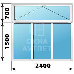 Трехстворчатое пластиковое окно с откидной фрамугой 2400×2200 Г-Г-Г ОА-41038
