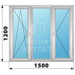 Трехстворчатое поворотно-откидное алюминиевое окно ПО-Г-П 1500×1200 ОА-34313