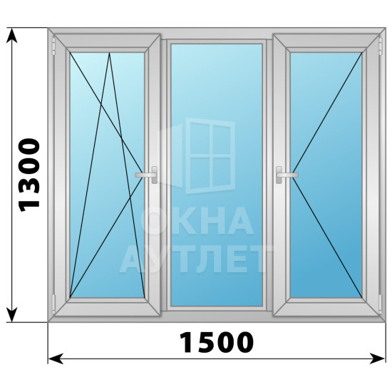 Трехстворчатое поворотно-откидное алюминиевое окно ПО-Г-П 1500×1300 ОА-34316