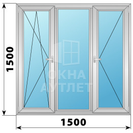Трехстворчатое поворотно-откидное алюминиевое окно ПО-Г-П 1500×1500 ОА-34376