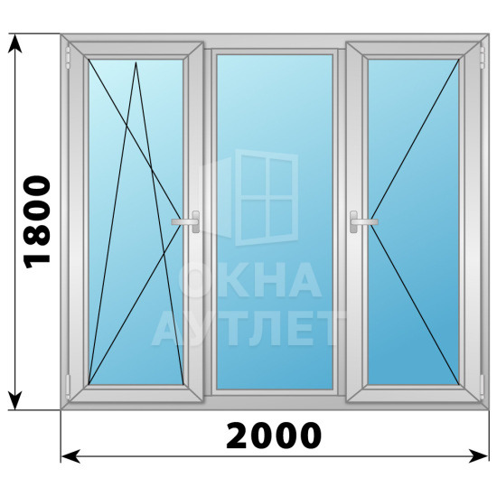 Трехстворчатое поворотно-откидное алюминиевое окно ПО-Г-П 2000×1800 ОА-34484
