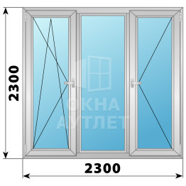Трехстворчатое поворотно-откидное алюминиевое окно ПО-Г-П 2300×2300 ОА-34538