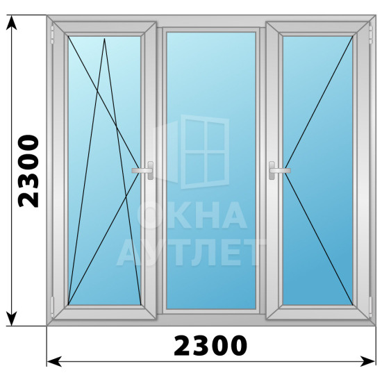Трехстворчатое поворотно-откидное алюминиевое окно ПО-Г-П 2300×2300 ОА-34538