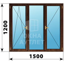 Трехстворчатое деревянное окно из дуба ПО-Г-П 1500×1200 ОА-37400