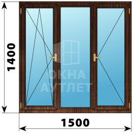 Трехстворчатое деревянное окно из дуба ПО-Г-П 1500×1400 ОА-37598